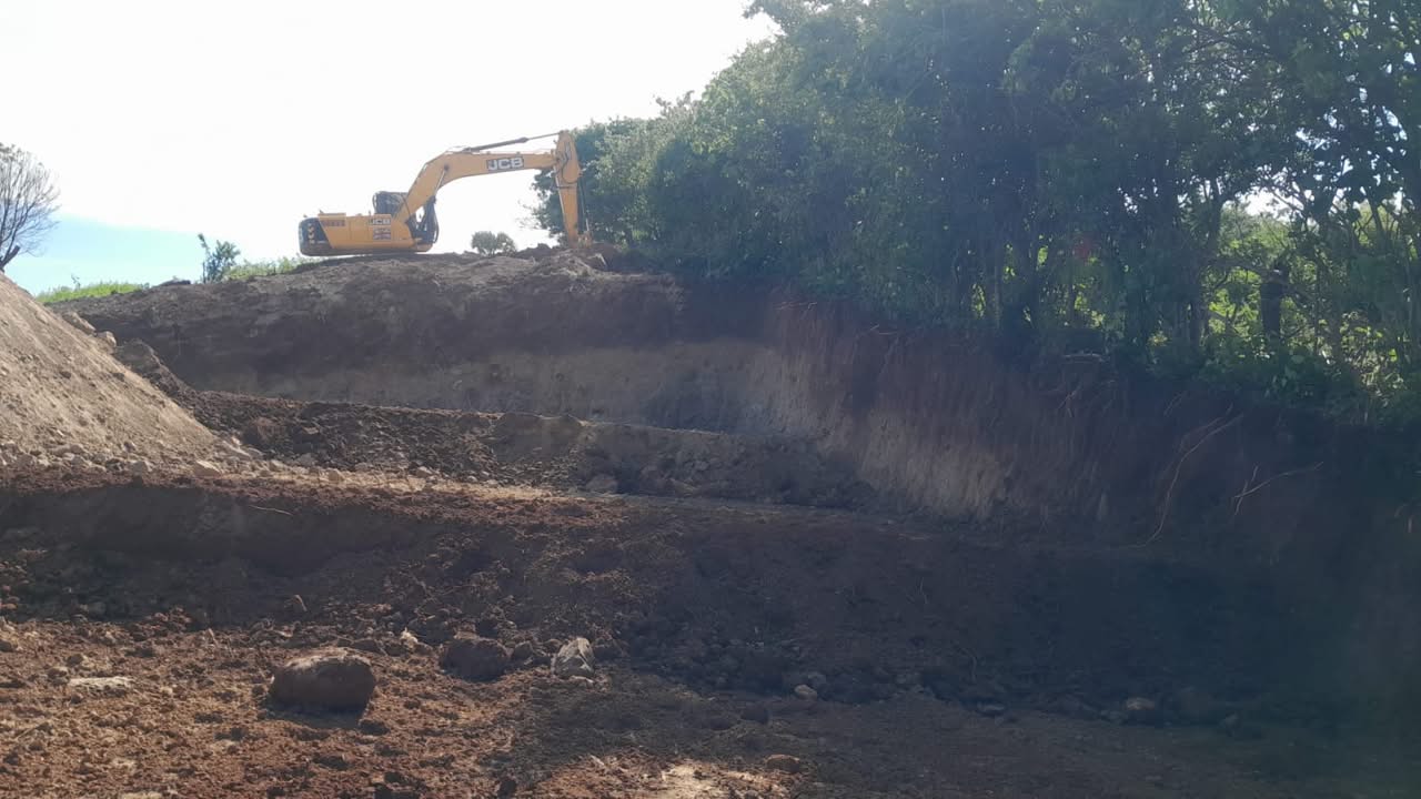 Excavator carving into the hillside at Paradise Bay