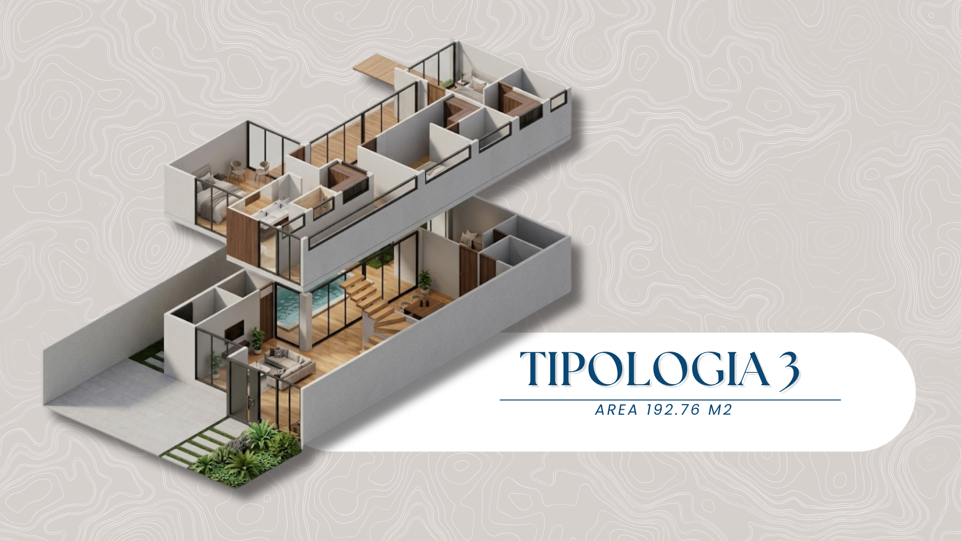 Axonometric architectural rendering of the Paradise Bay Typology 3 residence