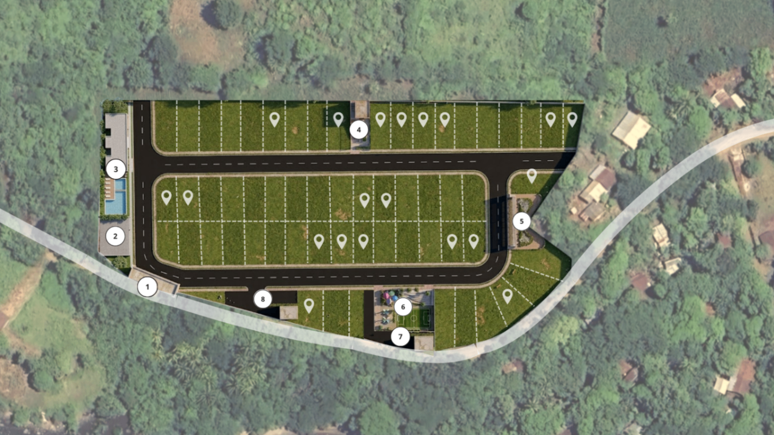 Paradise Bay Phase 1 site plan showing lots, roads, and amenities